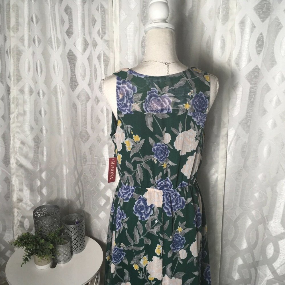 Merona Women Green Floral Sleeveless ruffle Hem Ma - Picture 6 of 8
